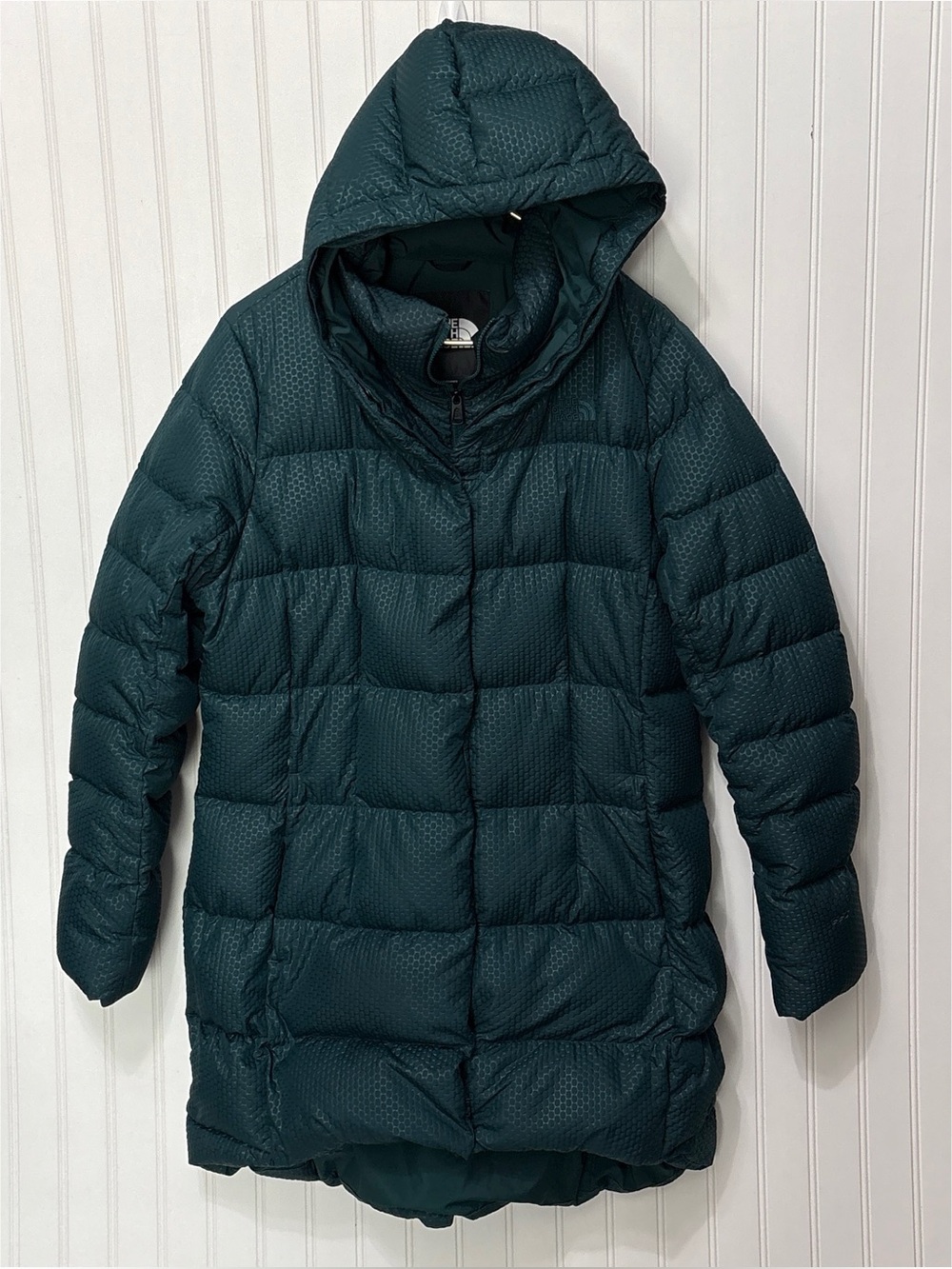 THE NORTH FACE Green Hooded Parkina Down Filled Parka Long Jacket Womens Size XL